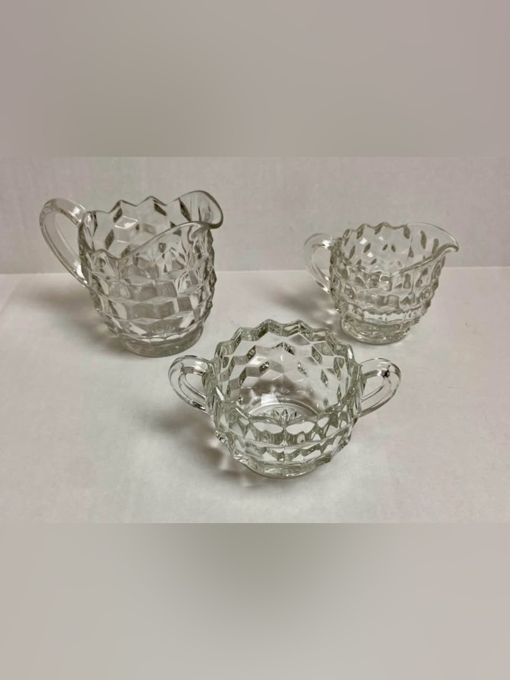 Set of 3 Fostoria creamers and sugar